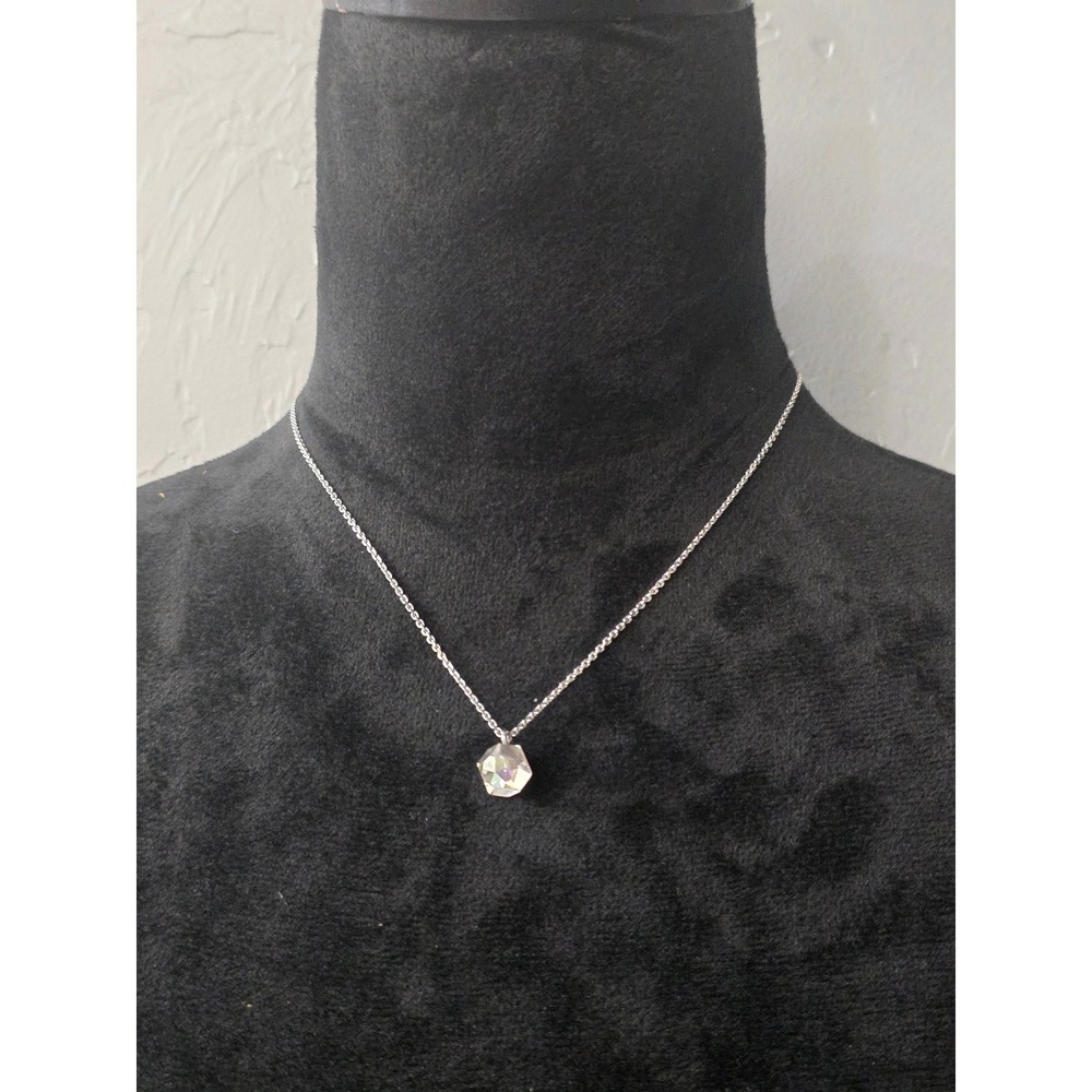 Swarovski Crystal AB Geometric Pendant Necklace Silver Tone Swan Logo Charm